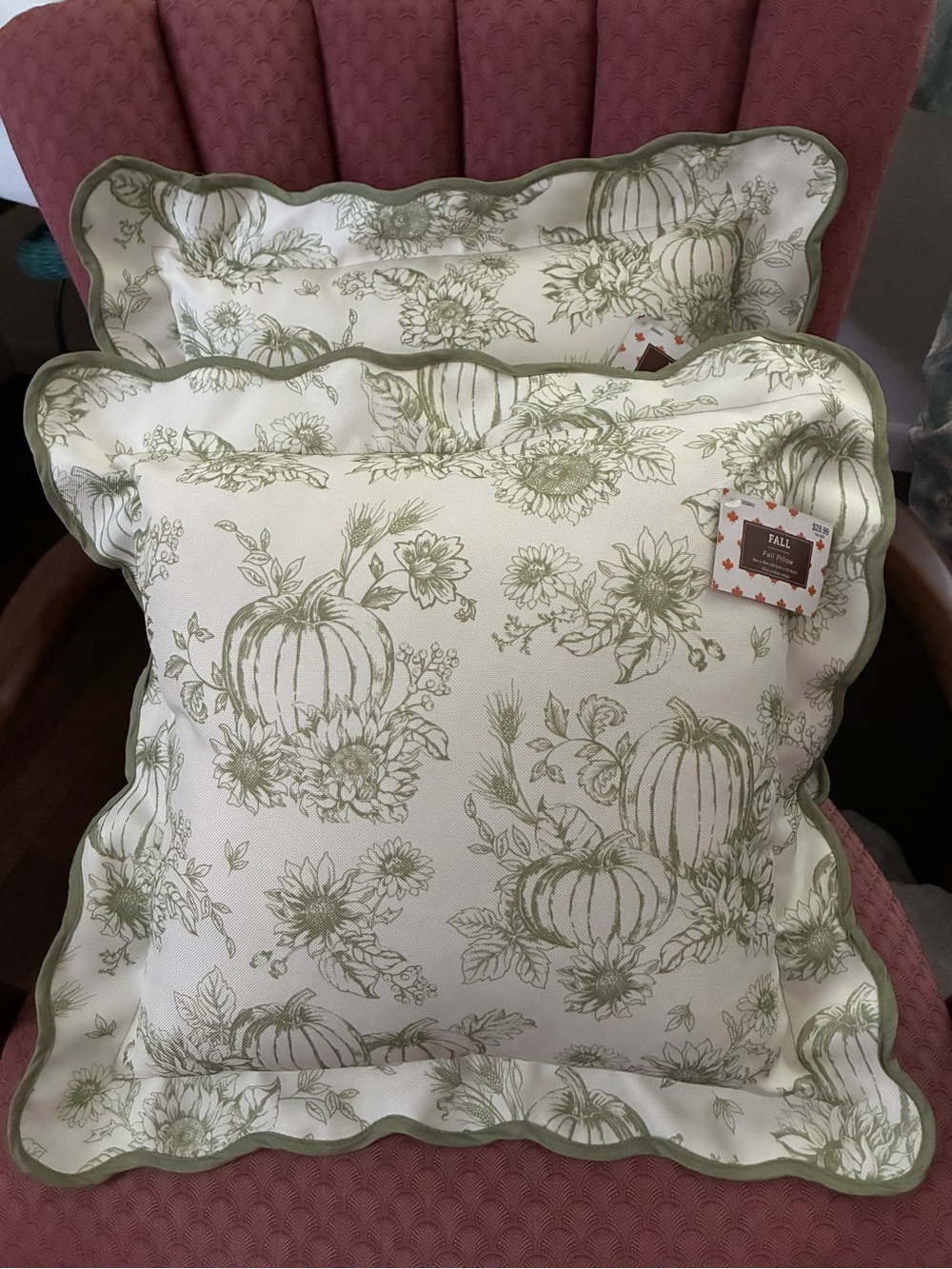 Green and White Pumpkin Decorative Throw Pillows Set of 2